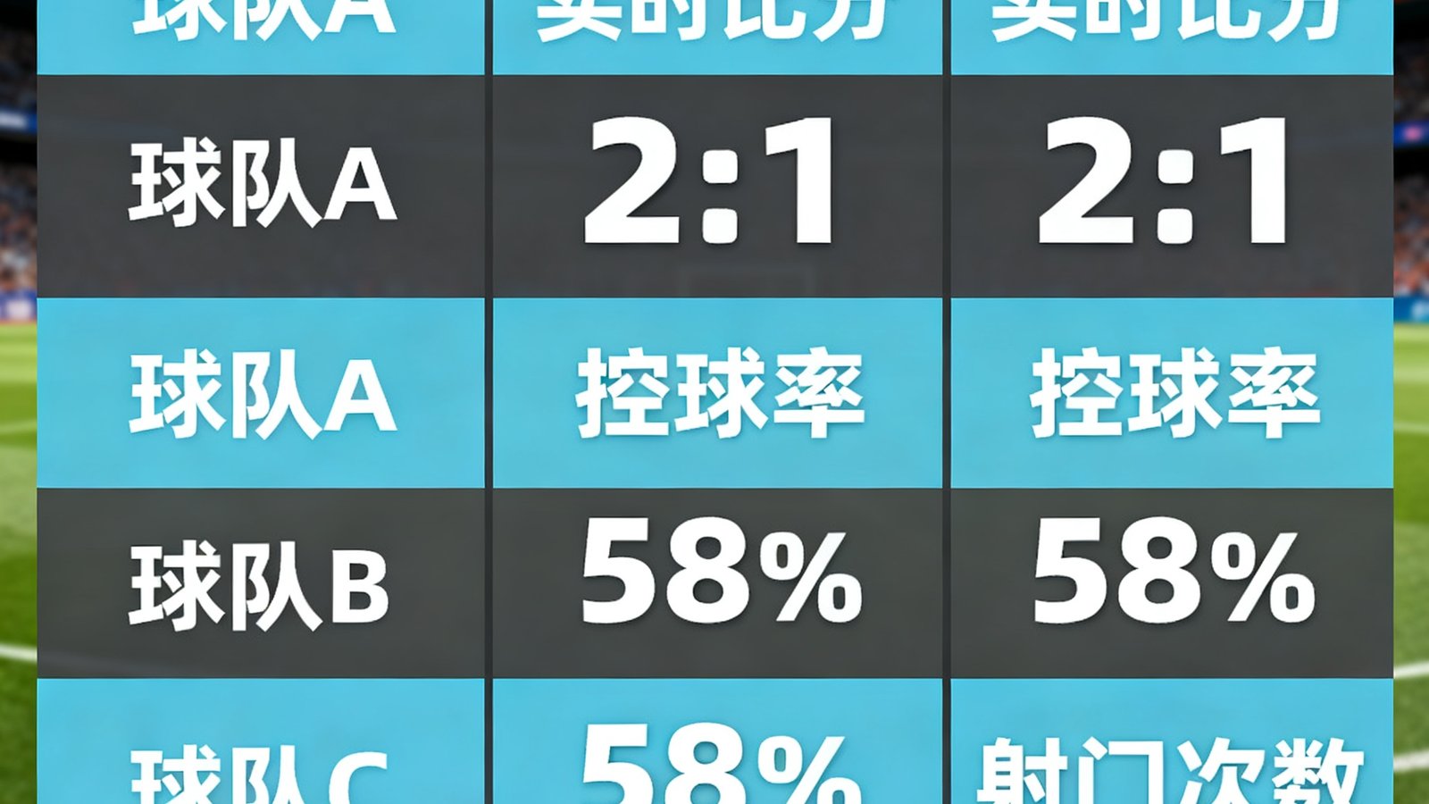 赛事数据实时追踪仪表盘界面，显示多支球队的实时比分、控球率和射门次数等关键数据